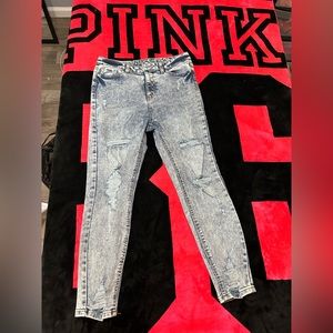 Distressed high rise jeans